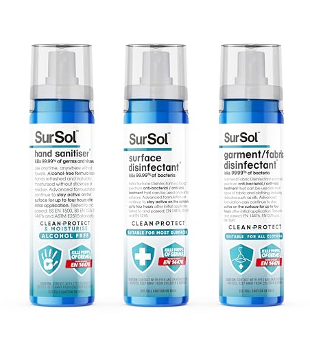 SurSol Travel Sanitising & Disinfectant Kit, 3 x 75ml, clear