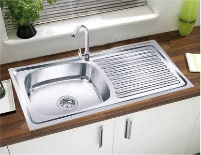 Goonj (37"x18"x8"Inch) Drain board Stainless steel Chrome Finish Kitchen Sink With Waste Coupling, Vessel Sink (Silver) (B0C2PS24M5) Amazon Price History, Amazon Price Tracker