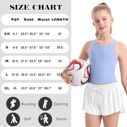 Image of DOCUMO Girls Tank Tops Double Lined Racerback Crop Tops for Kids Sleeveless Workout Tops for Dance, Yoga, Running, Sports