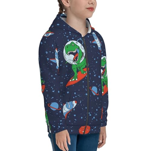 Dinosaur Astronaut Space Surfing Kids Pullover Hoodies Boys Zip Up Sweatshirts Girls Athletic Clothes with Pocket4