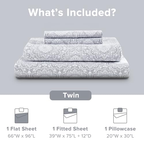 Image of Comfort Spaces 100% Cotton Percale Sheets Twin Sheet Set 3 Pcs, Adelia Gray (Pack of 4)