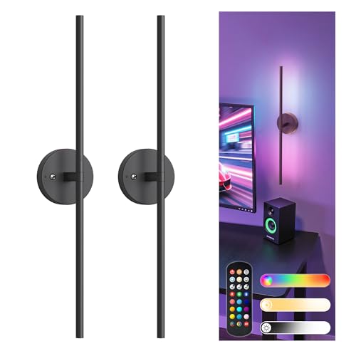 Image of L LOHAS LED Battery Operated Wall Sconces Set of 2, Battery Wall Sconce 10000mAh, Black Rechargeable Sconces 3CCT + RGB, 23.5 Inch Wireless Wall Lights, Sconce Wall Decor for Bedroom, Living Room