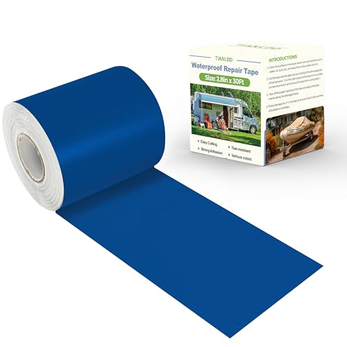 TIANLDD Waterproof Repair Tape for Fabric,RV Awning,Boat Covers,Tents,Tarp,Heavy Duty Outdoor Repair Patch - 2.8IN x 30FT（Dark Blue）