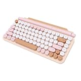 VBESTLIFE Teclado Retro Inalámbrico de Modo Dual con Soporte para Tableta | Bluetooth 5.0 2.4G, Teclas Redondas Vintage, ángulo de Escritura Ajustable, Compatible con Tabletas de hasta 12,9 Pulgadas