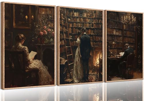 3Pcs Dark Academia Canvas Wall Art Vintage Victorian Couple Read