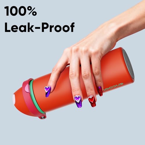 Image of Insulated Water Bottle with Straw - Encool Stainless Steel Water Bottle with Push Button Lid, Leak-Proof & BPA-Free, Keeps Cold for 24 Hours for Sports, Travel, Gym (24 oz, Grapefruit Red)