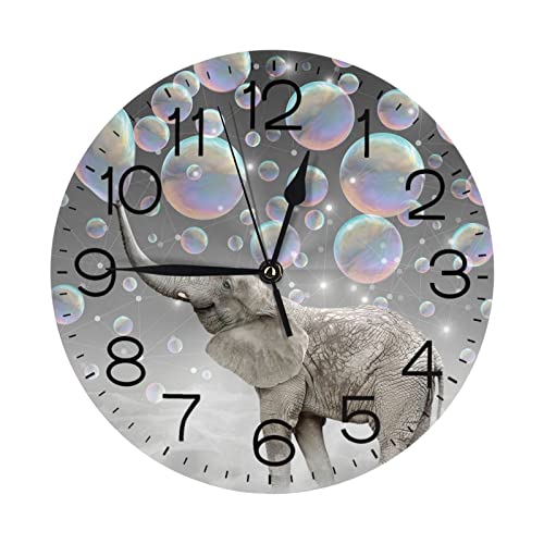 Home Decor Funny Elephant With Bubble Grey Round Wall Clock Acrylic Silent Non-Ticking Decorative Clocks For Living Room Kitchen #TOP21