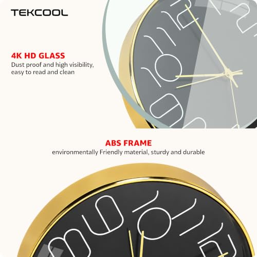 Image of TEKCOOL Plastic Digital Wall Clock 12 inch Silent Quartz Decorative Non-Ticking Classic Clock Battery Operated Round Easy to Read for Room /Home /Kitchen /Bedroom /Office /School-(Black Gold)'