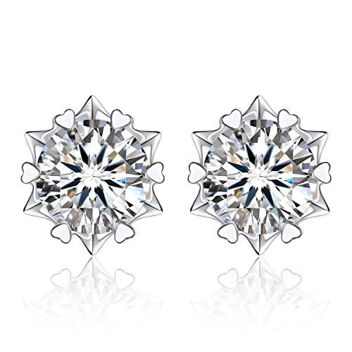 MomentWish Ohrstecker Silber 925 Damen 1 Karat/5 mm Moissanite Ohrringe Echt Silber Stecker-Schneeflocke