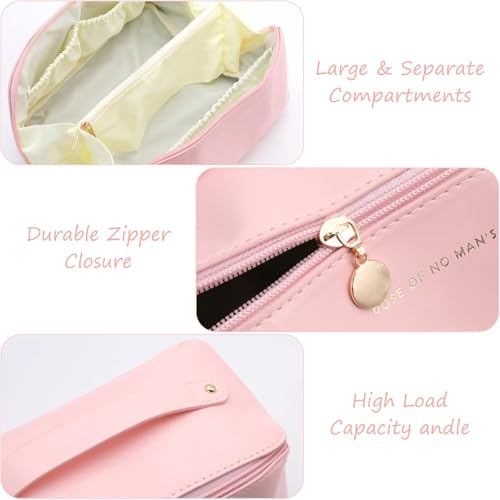 Image of Handcuffs Cosmetic Bag with Handle | PU Leather | Toiletry Pouch | Makeup Storage | Large | Travel | Zipper | Waterproof | Make Up Organizer (Light Pink)