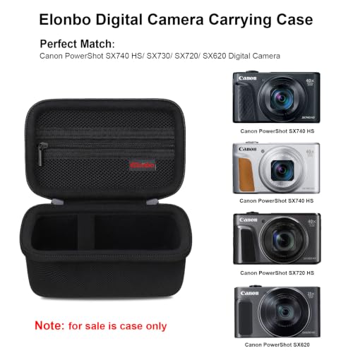 Image of Elonbo Camera Case for Canon Powershot SX740 HS / SX730 HS / SX720 HS / SX620 Digital Camera, Canon SX740 HS 4K Video Camera Carrying Case, Hard Travel Bag with Extra Mesh Pocket fits Cables, Black
