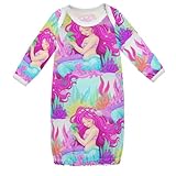CHIFIGNO Süßes Meerjungfrauen-Nachthemd für Neugeborene, Baumwolle, langärmelig, für Jungen und Mädchen, Rosa, Niedliches Meerjungfrauen-Rosa, 3 Months