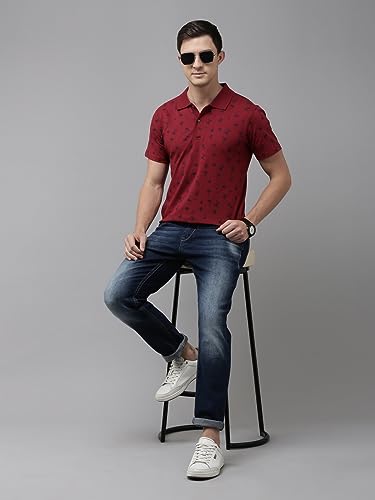 Image of KRYPTIC Mens Pure Cotton Printed Half Sleeve Polo Tshirt (Maroon 9 ; 2XL)