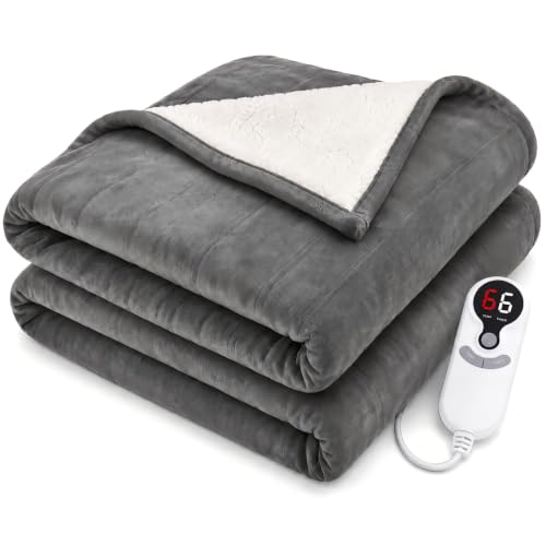 LUXIAN Electric Heated Blanket, Flannel and Sherpa,Full 72 x 84 in, Light Gray