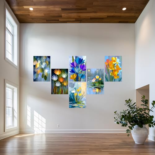 Image of SiddArtify Floral Wall Art Prints Set - Abstract Flower Poster Decor for Living Room Bedroom Office - 8x12 Sticker Pack of 6