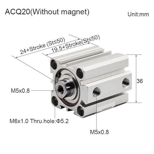 Cylindre ACQ25 alésage 25mm course 25mm double effet sans aimant