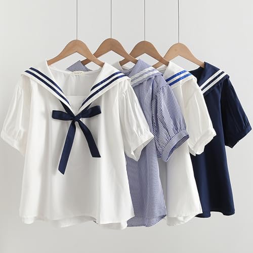 CORIRESHA Women's Preppy Style Short Sleeve Sailor Collar Blouse Bow Knot Summer Casual Loose Shirt2