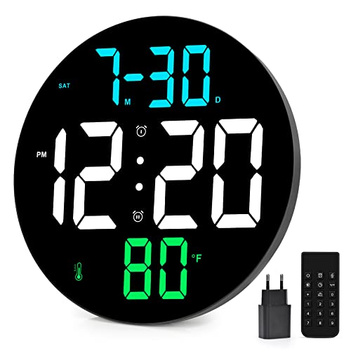 SZELAM Horloge numérique à Grand écran,Grande Horloge Murale numérique de 22,9 cm avec Grand écran,4 Niveaux de luminosité,télécommande,Date, température intérieure,12/24