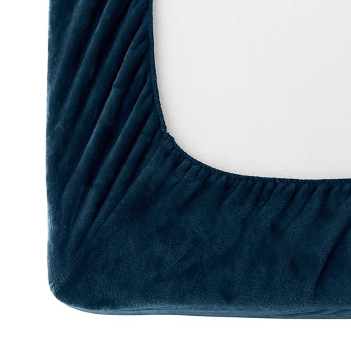 Elegant Comfort Luxuriously Soft 4-Piece Velvet Plush Flannel Sheet Set - Premium Quality - Cozy Warm, Anti-Static, Non Pilling Fuzzy Velvet Flannel Fleece Deep Pocket Sheet Set - Twin XL, Navy