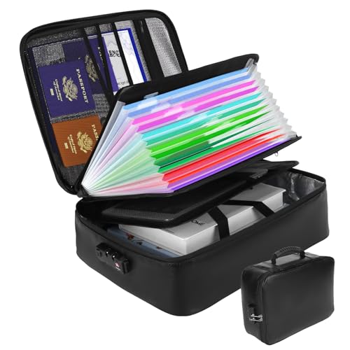 Bolsa de documentos ignífuga con cerradura, caja de documentos portátil ignífuga, resistente al agua, organizador de archivos con 7 compartimentos, para archivos, certificados, pasaportes, dinero en