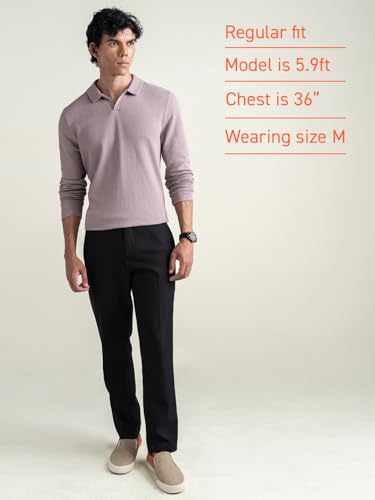 Image of DAMENSCH Statement Popcorn Johnny Collar Full Sleeve Polo with Premium Cotton Blend, Popcorn Texture, Colours by High-IQ Dyes Heavy Weight Fabric T-Shirt for Men