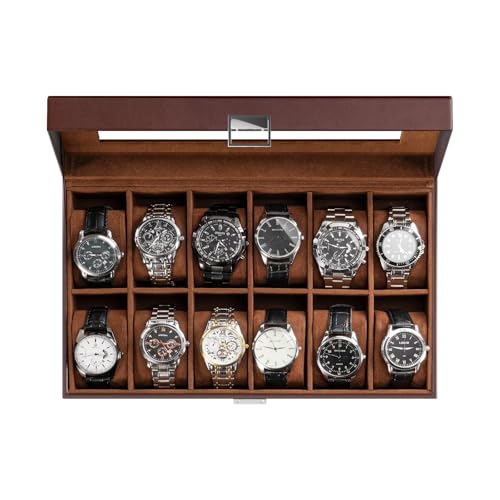 ProCase Watch Box Organizer, 12 Slot Watch Display Case With Glass Lid, Watch Storage Holder Mens Watch Case, Anniversary Birthday Valentine Gifts for