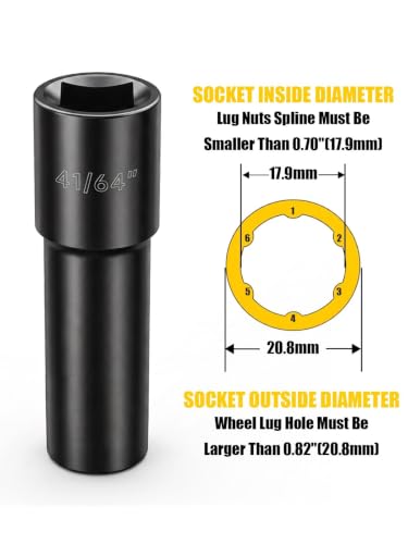 Image of MIKKUPPA 6 Point Spline Lug Nut Socket Key, 1 /2 inch Drive Impact Tools 1PC
