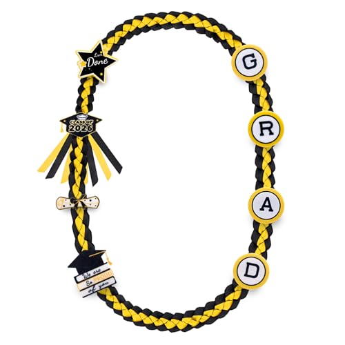 Cokacot Graduation Leis Class of 2026 Decorations, Handmade Double Braided Graduation Ribbon Leis with Glitter Pins for Him Her High School College Congrats Party Supplies (Black & Gold)