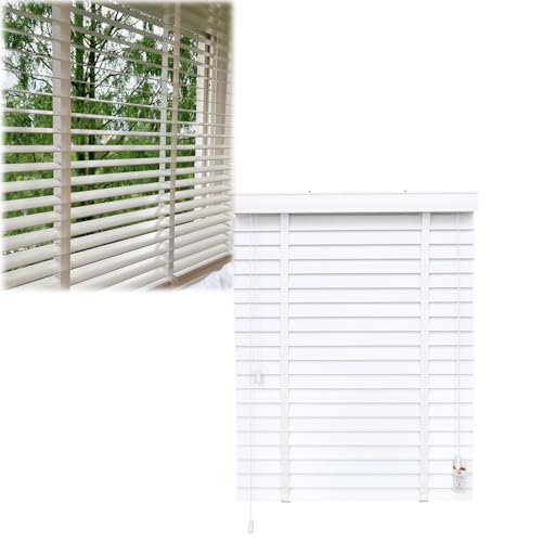 Persiana Veneciana para Ventana con Lamas Horizontales Interiorde Madera. Estor Ajustable Protector de Luz para Hogar y Oficina Fácil Instalación Cortinas Venecianas 50mm(White)