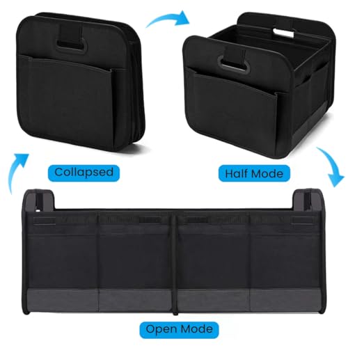 Image of STHIRA Car Boot Organizer, Foldable Trunk Organizer With Multi-Compartments Handles & Waterproof 600D Oxford Polyester Organiser Versatile Storage Box, Office, Outdoor Use, Automobiles, Black