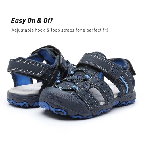 Image of Ahannie Toddler Sandals for Boys Girls Kids Closed Toe Outdoor Summer Shoes | Dual Hook-and-Loop, Adjustable Fit, Protective Wide Toe, Flexible Non-Slip Sole