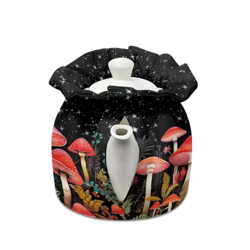 Image of Red Mushroom Kitchen Tea Cosy Breakfast Warmer Heat Preservation & Thermal Insulation Teapot Dust Cover Breakfast Warmer with Drawstring for Home Kitchen Dining Room Table