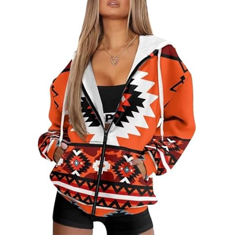 Hdjxbdhsv Casual Aztec Tribal Women'S Full Zip Up Hoodie Long Sleeve Hooded Sweatshirts with Pockets Soft Comfy Jacket Coat for Women Cover
