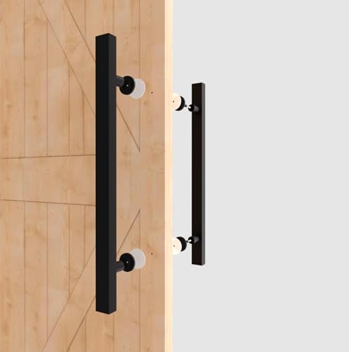 Image of 24 inch Matte Black Square Barn Door Pull Handle Double Sided | Heavy Duty 304 Stainless Steel, 15-3 /4 inch Hole Spacing, Fits 3 /4 inch-2 inch Thick Barn, Front Entry, Sliding & Exterior Doors