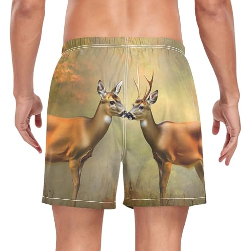 Mens Swim Trunks with Liner, Deers Fall Forest Cool Quick Dry Beach Swim Shorts, Swimwear Bathing Suits S2