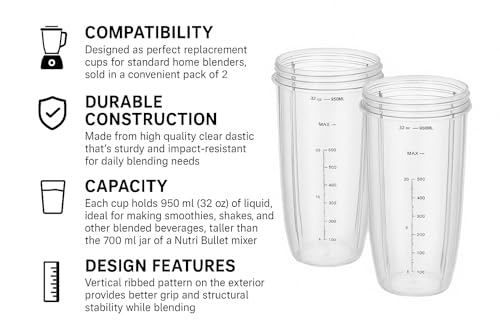 Image of WONDER STAR REPLACEMENT CUP FOR NUTRI BULLET NB 101 600&900W, OEM QUALITY,IMPORTED (2 PACK PC)