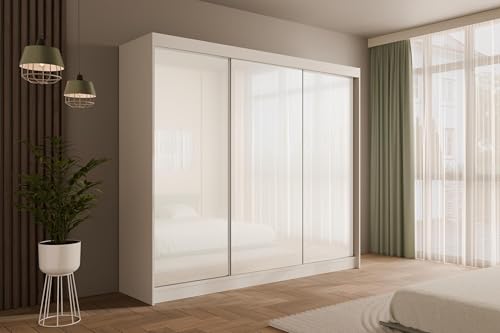 ALTDECOR Kleiderschrank mit Lacobel-Schiebetüren, kugelgelagerte...