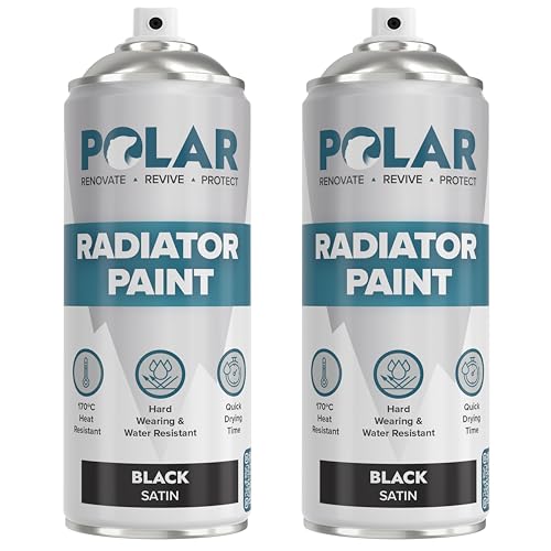 Polar Radiator Spray Paint - 2 x 400ml Black - 3-in-1 Primer Under- & Topcoat - Heat Resistant up to 170C - For Radiators Hot Pipes & Towel Rails - Satin Finish