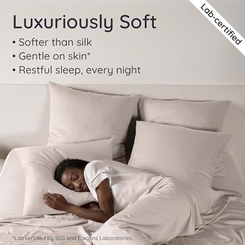 Bambaw 100% Viscose Derived from Bamboo Sheets King Size Set – 6pcs Deep Pocket King Sheets Cooling, Fits Up to 16'' with Elastic Corner Straps, Super Soft Bedding Set (Sand) by Bambaw - Image 5