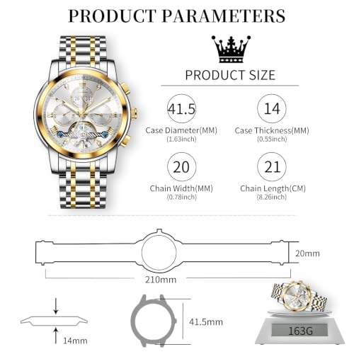 Image of OLEVS Men's Automatic Watch Batteryless Waterproof Mechanical Self Winding Stainless Steel Dress Luxuxry Wrist Watch with Tourbillon, Day-Day-Year & Chronograph Gift for Him Relojes de Hombres
