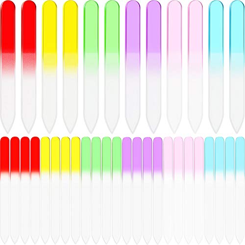 36 Pieces Double-sided Fingernail Files Glass Nail Files Gradient Rainbow Color Buffer Nail Care Manicure Tools Set for Women Girls Nail Polishing, 2 Sizes and 6 Colors