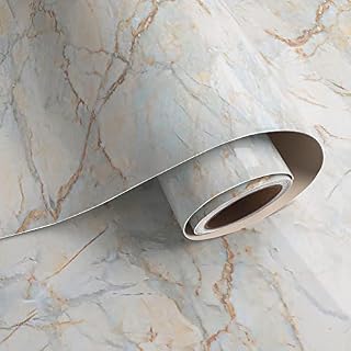 VaryPaper Glossy Marble Wallpaper Self Adhesive Marble Sticky Back Plastic 40cmx200cm Kitchen Worktop Covering Vinyl Wrap for Furniture Washable Kitchen Wallpaper Thick Lining Paper for Wall Tabletops