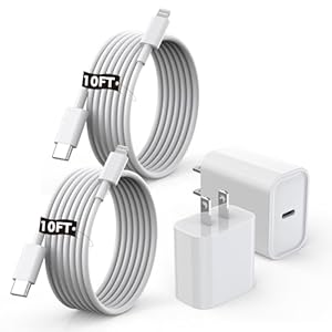 [Certificado MFi de Apple] Cargador rápido para iPhone de 10 pies, cargador de Apple extra largo de carga rápida, paquete de 2, bloque de cargador USB C + cable Lightning de 10 pies para iPhone 14/Pro