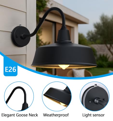 Image of JOESA 11 inch Black Outdoor Gooseneck Barn Lights, Weatherproof, 2-Pack