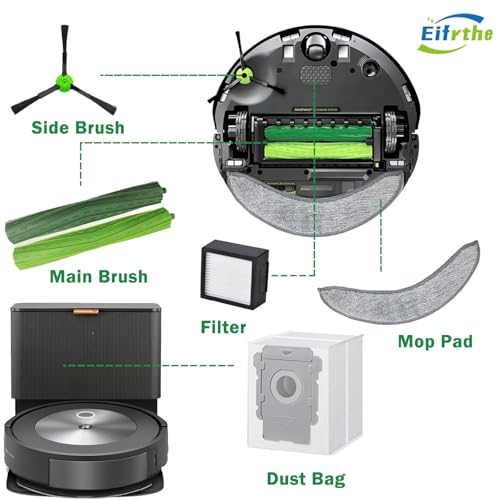 Image of 32 Pack Replacement Parts Kit Compatible with iRobot Roomba Combo j7+ Plus, Combo j9+,Combo 10 Max Vacuum, Includes 2 set Roller Brushes, 6 Mop Pads, 6 HEPA Filters, 8 Side Brushes, 6 Dust Bags