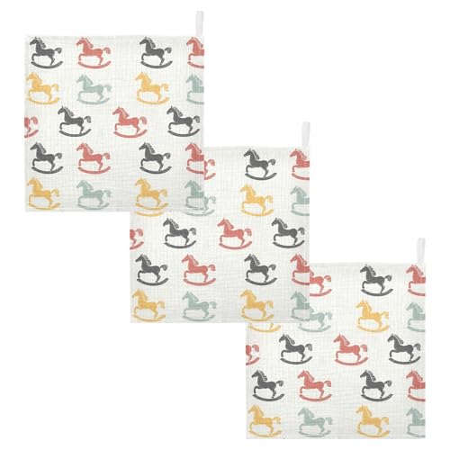 vvfelixl Cartoon Colorful Toy Rocking Horse Baby Burp Cloths Baby Muslin Washcloths for Boys Girls Cotton Babys Face Towel for Newborn Infants Soft and Absorbent 11.8 X 11.8 in, 5 Pack2