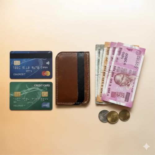 Image of Genuine Leather Card Holder Wallet for Men & Women | Slim Pocket Size Card Holder with Cash Slot | Debit Credit Visiting Card Organizer for Daily Use (Style 12)