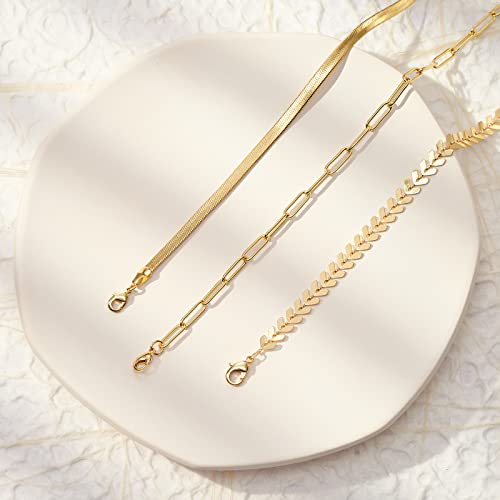Image of KissYan Gold Layered Ankle Bracelets for Women, Dainty 14k Gold Plated Layering Anklets Set Adjustable Fashion Cuban Link Snake Tennis Chain Ankles Summer Beach Foot Jewelry