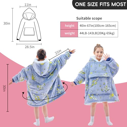 yescool Wearable Blanket Hoodie Kids Glow in the Dark, Oversized Blanket Sweatshirt with Sherpa Teen Girl Gifts for Kids,Boys, Girls, 8-15 Year Old Girl Gift Warm Wearable Blanket, One Size, Astronaut