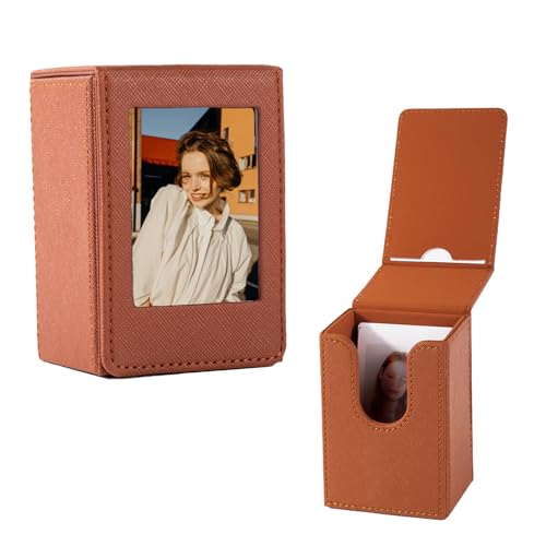 HIYQIN Estojo de armazenamento funcional para filmes/fotos/cartões 2x3, caixa de armazenamento de fotos Polaroid compatível com filme Fujifilm Instax Mini (54 x 86 mm) - marrom